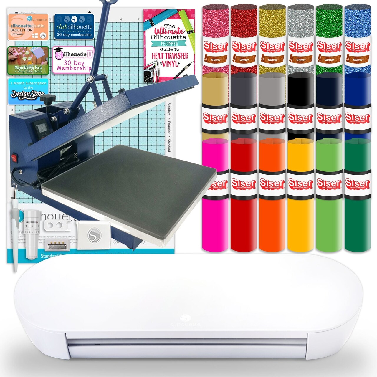 Silhouette Portrait 4 w/ 15" x 15" Navy Blue Heat Press & Siser HTV